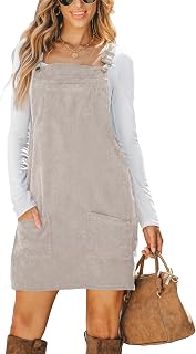 CUPSHE Women Casual Mini Dress Square Neck Corduroy Solid Color Front Pocket Wide Straps Overall Short Dresses