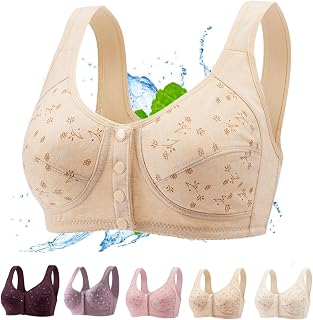 Daisy Bras for Older Women, Comfortable Convenient Front Close Button Cotton Bras for Older Women No Underwire