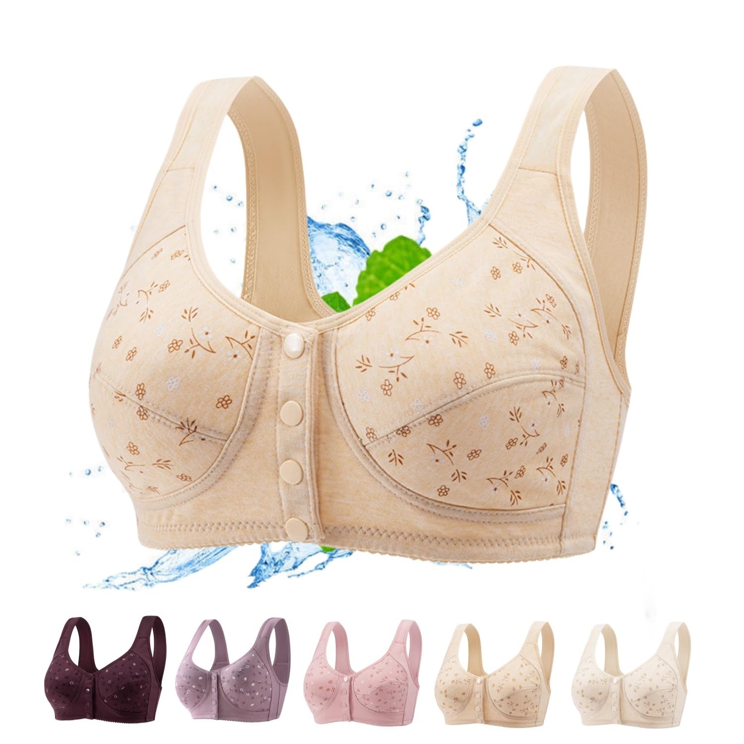 Daisy Bras for Older Women, Comfortable Convenient Front Close Button Cotton Bra