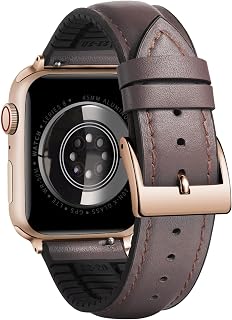 BINLUN Compatible with Apple Watch Bands Leather and Silicone Hybrid 38mm 40mm 41mm 42mm 44mm 45mm 46mm 49mm Micro Perforations Breathable Wristband Fit for iWatch 10/9/8/7/6/5/4/3/2/2/1/SE/Ultra