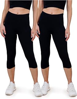 SES Capri 3/4 - Leggings da donna, in cotone, 2 pz, colore: nero Nero