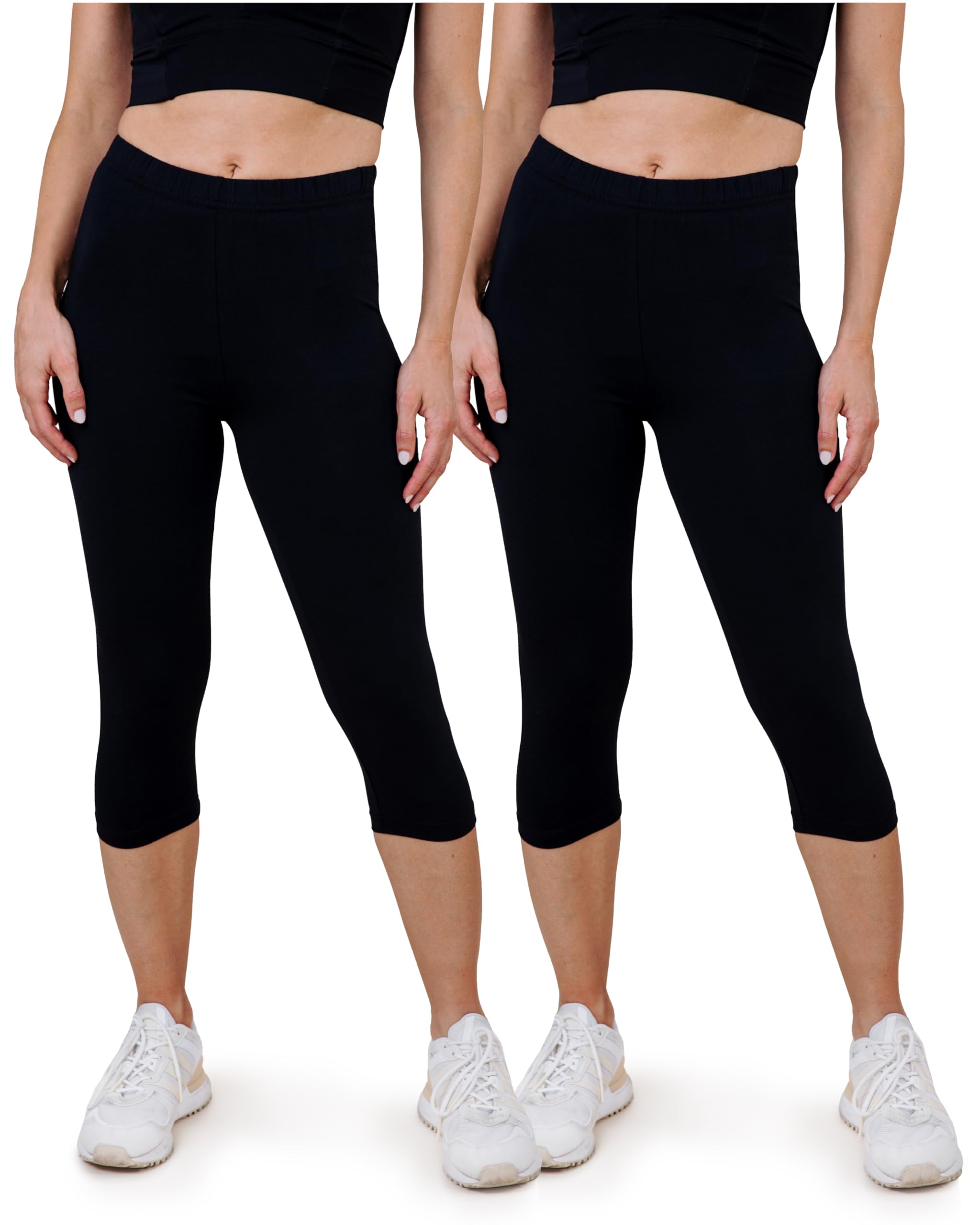 SES Capri 3/4 - Leggings da donna, in cotone, 2 pz, colore: nero Nero