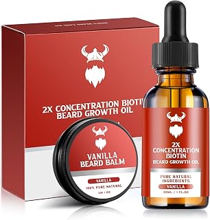 MistySprite Beard Growth Kit - Double Concentration of Biotin, Natural Ingredients, Argan Oil, Jojoba Oil, Vitamins (Vanilla) for Men