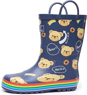 RAINANGEL Toddler Rain Boots with Easy Slip on Handles, Waterproof Rain Boots for Girls and Boys, Fun Print and Colors Rain Boots Unisex Rain Boots