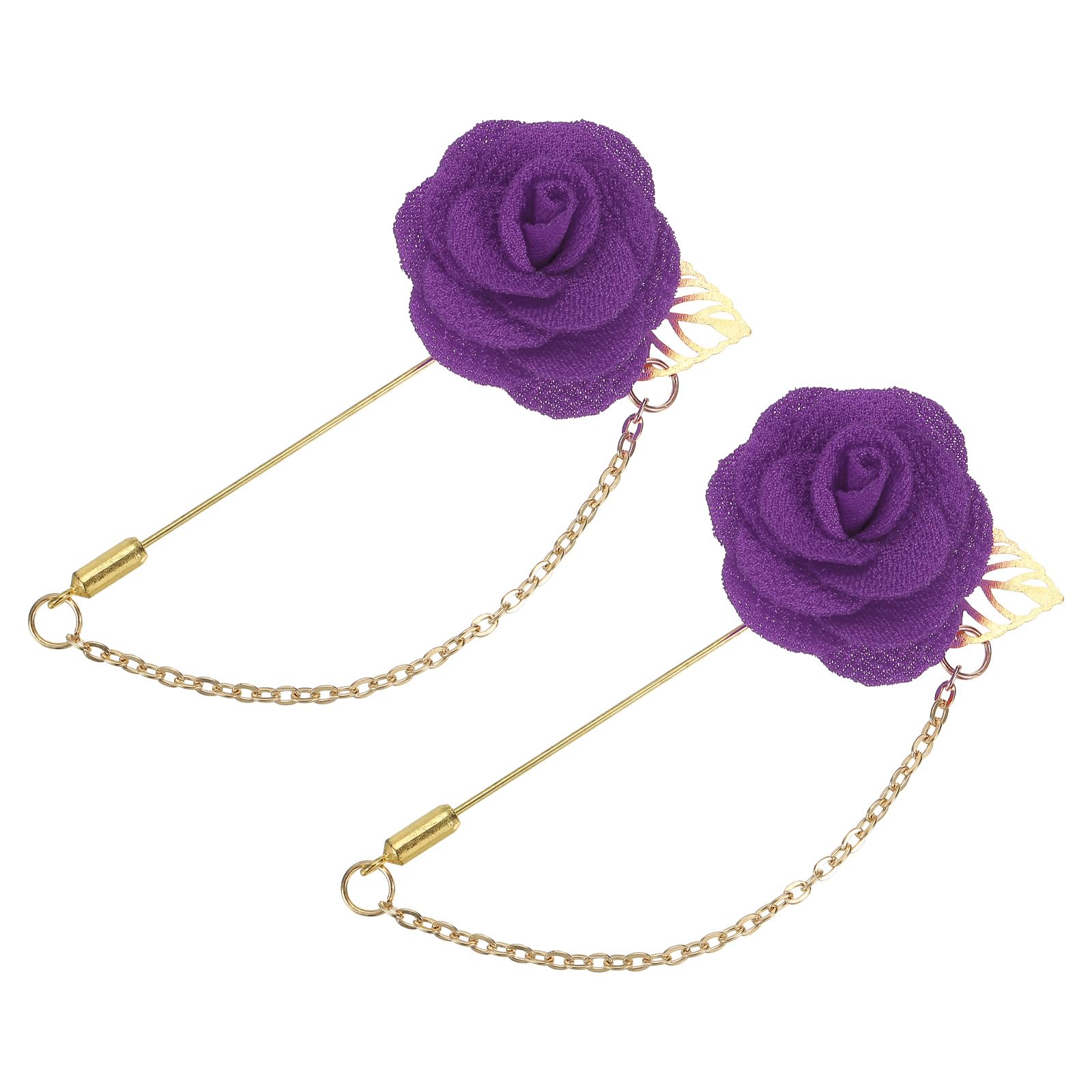 Lapel Pin for Men, Size:4cm Fabric Alloy Rose Shape Lapel Pin with Gold Foil and