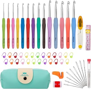 Crochet Hooks 14 Sizes Crochet Hook Set, 53 Pack Yarn Crochet Kit | For Beginners,Knitting Needles with Ergonomic Handles for Arthritic Hands, Crochet Needle Kit with Blue Case for Crocheters