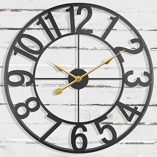 AOJIATI Large Clock, 24 Inch Wall Clock Battery Operated, Modern Black Metal Decorative Outdoor Clock for Patio, Pool Area, Kitchen, Garden, Deck, Farmhouse, Living Room
