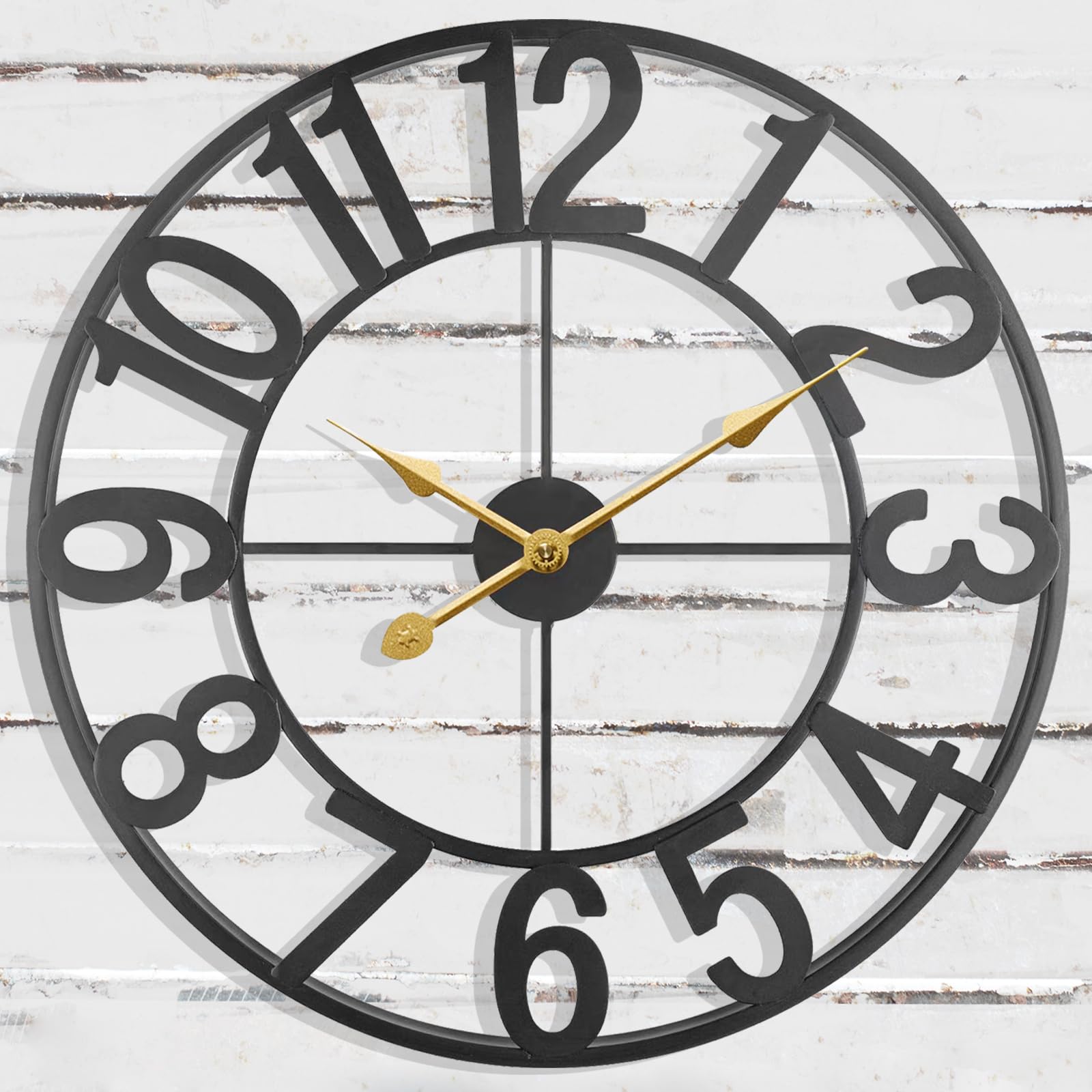 AOJIATI Large Clock, 24 Inch Wall Clock Battery Operated, Modern Black Metal Dec