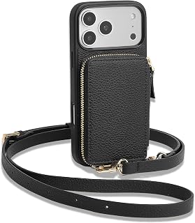 ZVE Wallet Case for iPhone 17 Pro Max with Crossbody Strap 6.9" Black |