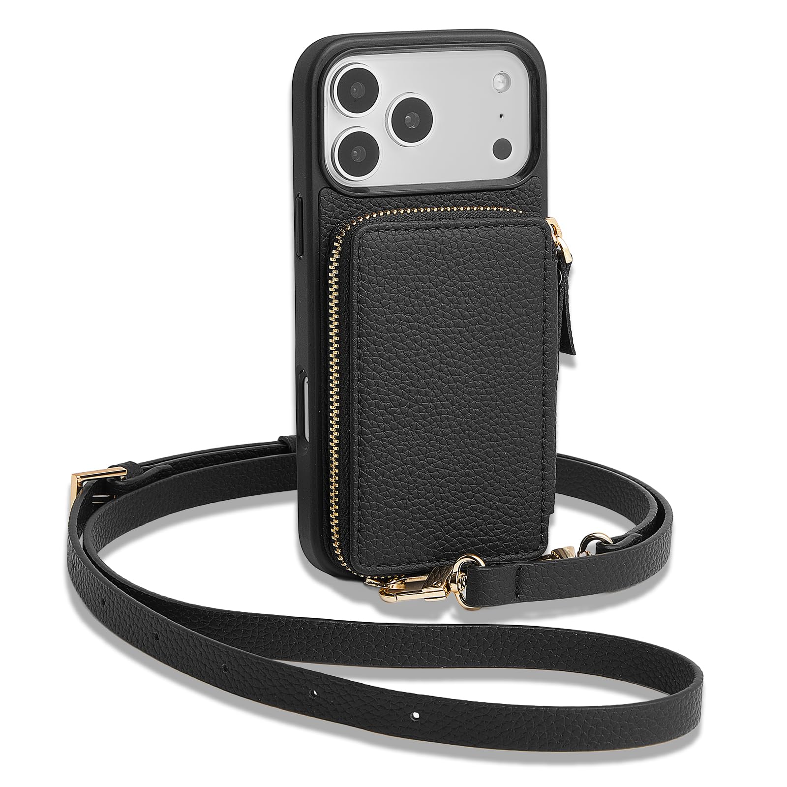 ZVE Wallet Case for iPhone 17 Pro Max with Crossbody Strap 6.9" Black |