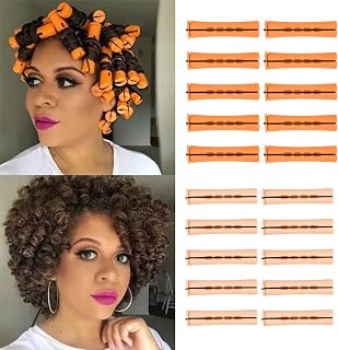 20PCS Heatless Cold Wave Perm Rods, Orange & Beige Medium Size Plastic Hair Curling Rollers, No Heat Hair Styling Tools for Natural Hair, Women DIY Hairdressing