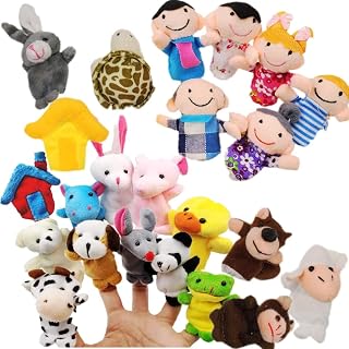 JZK 24 Finger Puppets Set animals family members cute Cloth Plush teaching dolls toddlers party bag fillers Kawaii Plush Finger stuffed toys for kids