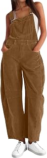 Corduroy Overalls for Women Barrel Wide Leg Bib Jumpsuit with Pockets