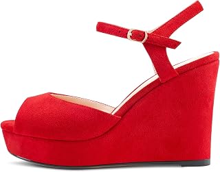 Castamere Women's Block Chunky High Wedge Platform Heel Open Toe Strappy Ankle Sandals Slingback Buckle Classic 10CM Heels