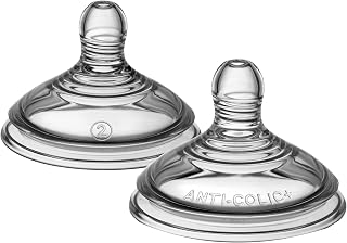 Tommee Tippee Advanced Anti-Colic Baby Bottle Teats, Size 2, Pack of 2 | Medium flow; suitable from 3m+; breast-like design; natural latch; soft silicone; BPA free; fits Advanced Anti-Colic bottles