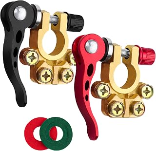 JatilEr 2 Pcs Quick Release Battery Terminal Connectors, 4 Way 12V/24V/60V | Brass, Car Terminals Battery Connectors Positive and Negative for Cars, Trucks, Boats, RVs
