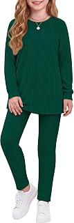 Arshiner Girls 2 Piece Outfits Rib Knit Sweatshirt and Sweatpants Sweatsuit