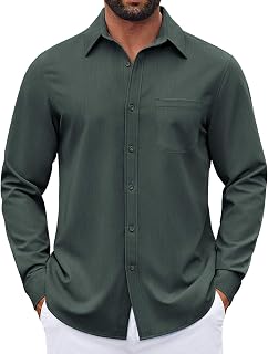 COOFANDY Mens Shirt Long Sleeve Button Down Denim Shirt Stretch Business Shirt Casual Shirts