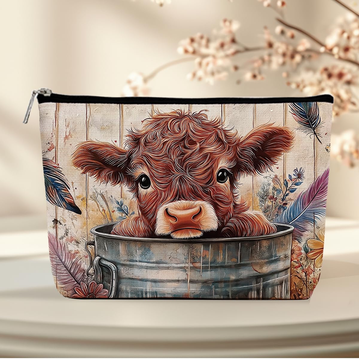 Cow Gift Cow Print What Makeup Bag, Farm Animal Cosmetic Bag Western Staff Trave