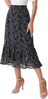 Allegra K Women's Printed Skirt Chiffon Ruffle Tiered Flowy Midi Skirts