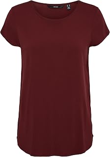 VERO MODA VMBECCA Basic Short Sleeve T-Shirt with Round Neck for Women Solid Long Top