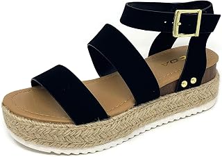 Soda Women's Topic Open Toe Buckle Ankle Strap Espadrille Synthetic sandals, Black-bryce, 6.5 UK