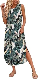 AUSELILY Maxi Dress for Women UK Casual Summer Long Dress Beach Cover-Ups Sun Dresses Women Sleeveless T Shirt Tank Dresses with Pockets