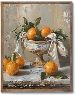 XOCUUI Vintage Tangerine Canvas Painting Oil Painting Retro Fruit in Dark Tones Art Deco Style Kitchen Living Room Bedroom Decor Rustic 20x25cm No Frame