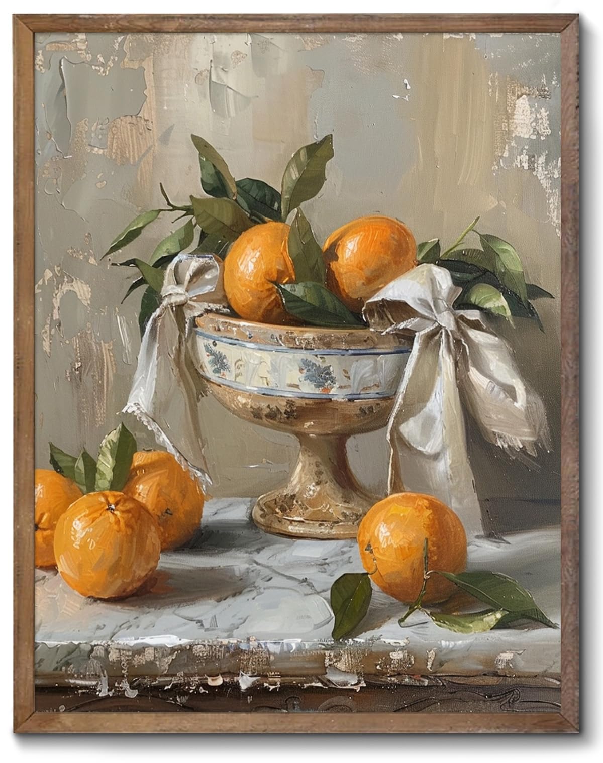 XOCUUI Vintage Tangerine Canvas Painting Oil Painting Retro Fruit in Dark Tones 