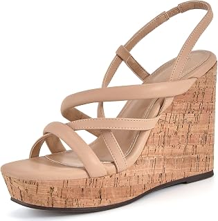 Coutgo Sandali da donna con zeppa in sughero, con zeppa, espadrillas e tacchi estivi, Cachi, 8