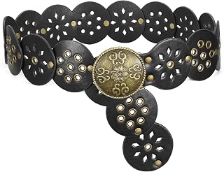 SANSTHS Vintage Disc Western Belts for Women, Wide Boho Concho Country Cowgirl Belts for Dress Jeans
