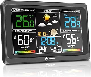 Geevon Weather Station Wireless Indoor Outdoor Thermometer, Large Color Display Digital Forecast Station Weather Thermometer with Barometer, USB Charging Port and Adjustable Backlight