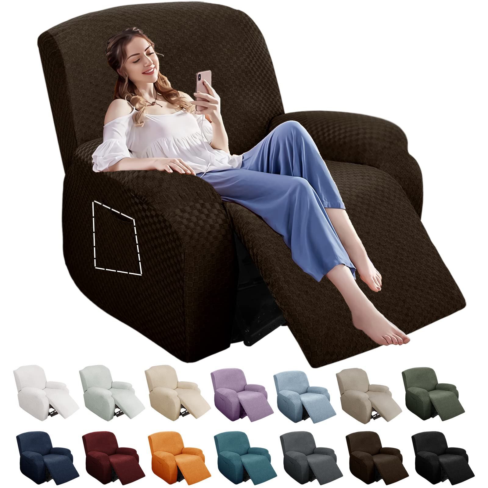 YEMYHOM 4 Pieces Stretch Recliner Slipcover Latest Jacquard Recliner Chair Cover