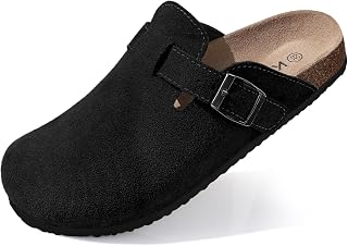 KIDMI Genuine Suede Clogs Women Cork Footbed Leather Mules Arch Support
