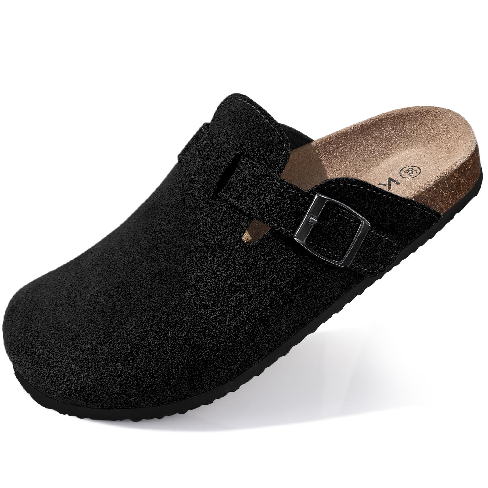 KIDMI Genuine Suede Clogs Women Cork Footbed Leather Mules Arch Support