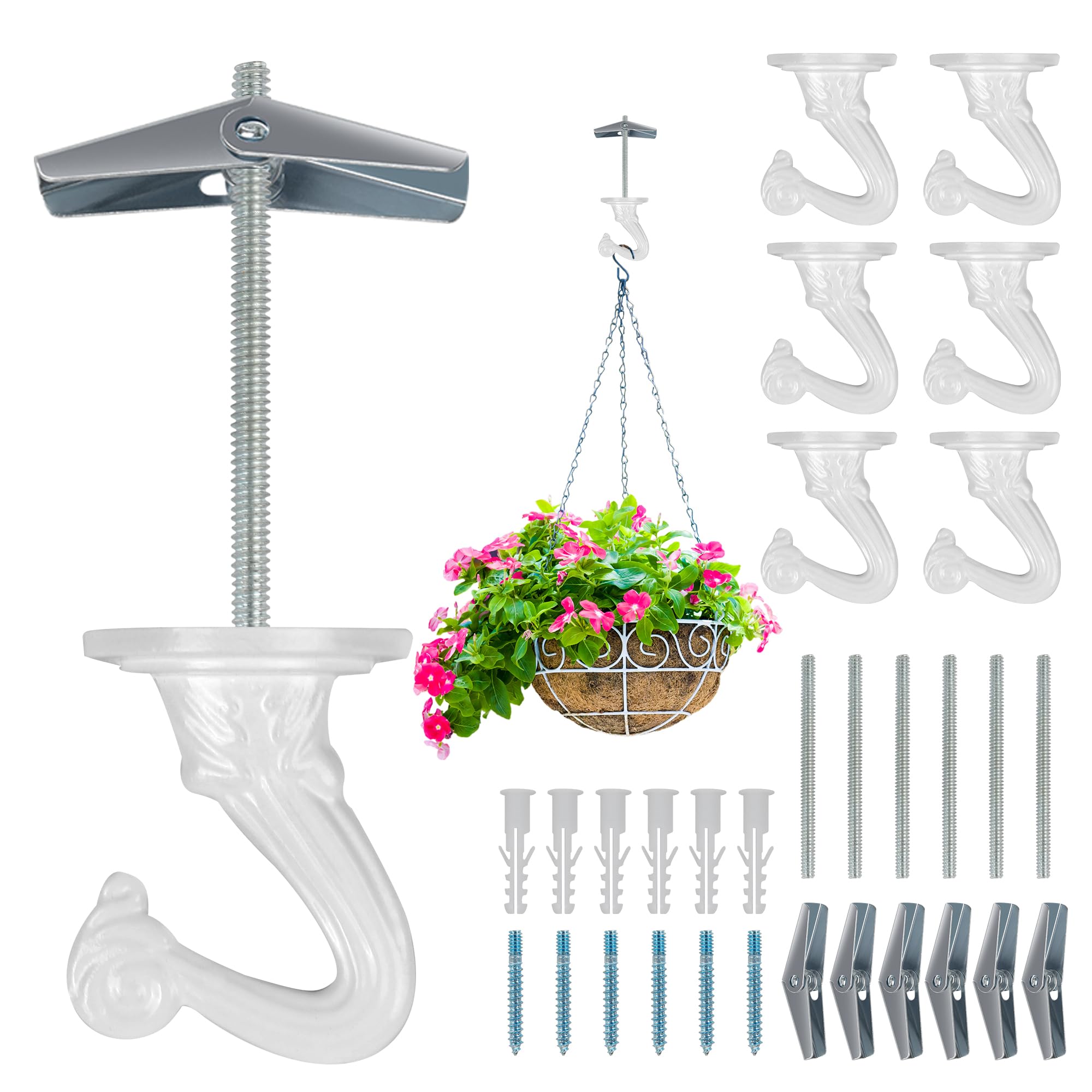 Ceiling Hooks for Hanging Plants - 6 Pack Heavy-Duty Metal Swag Hooks | Includes