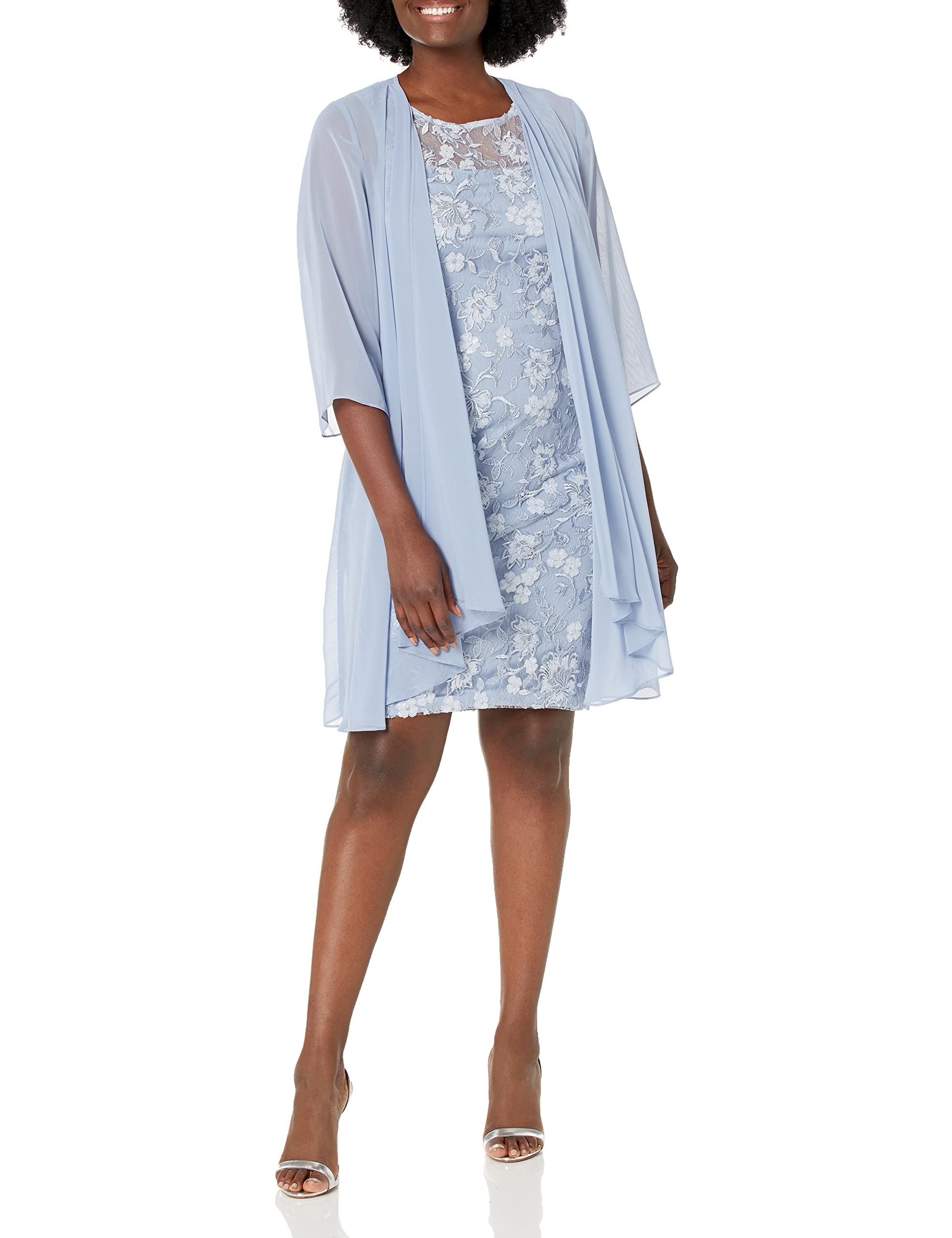 Alex Evenings Women's Short Embroidered Dress with Illusion Jacket Special Occas