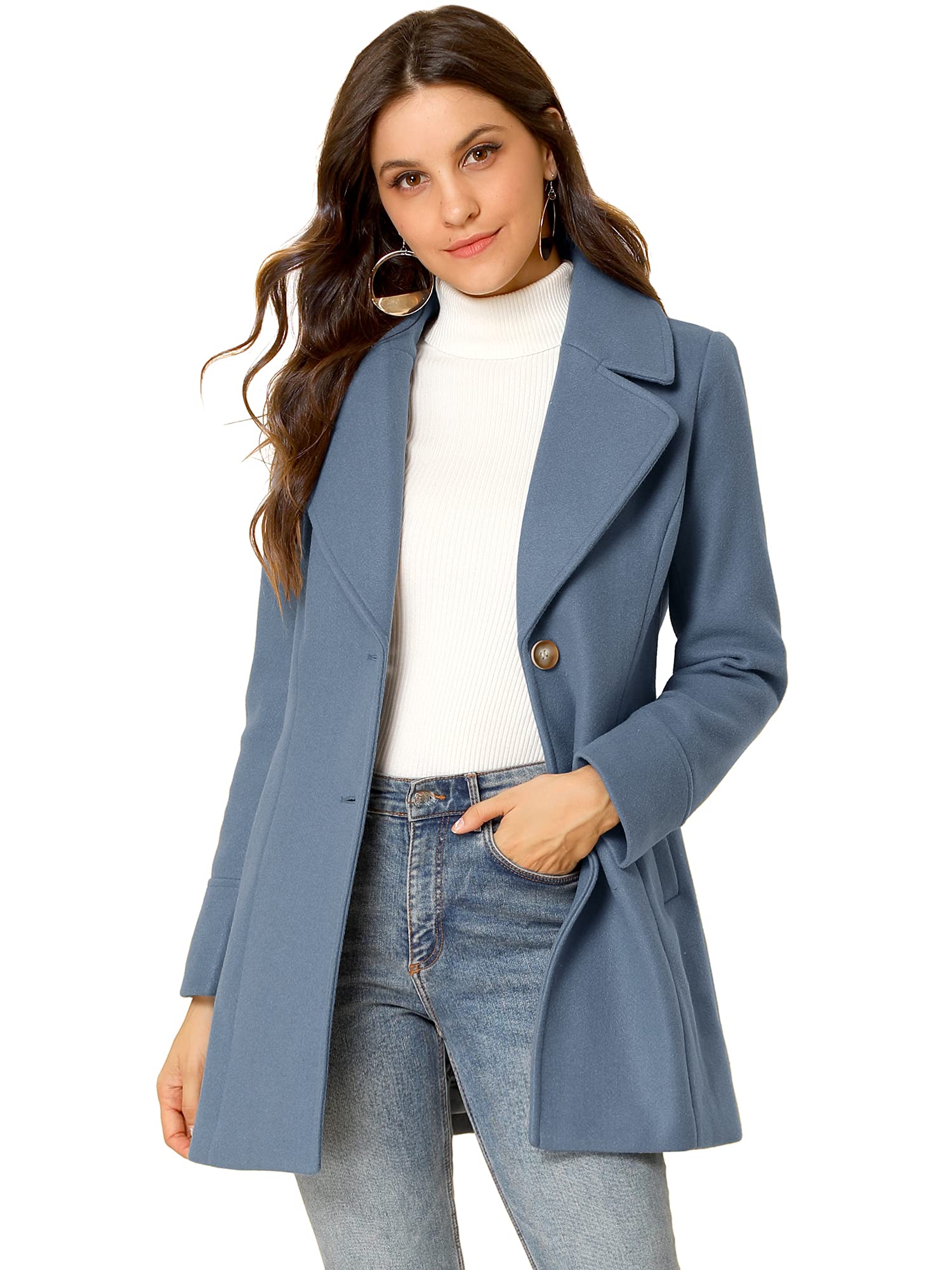 Allegra K Women's Elegant Overcoat Shawl Collar Single Breasted Winter Coat