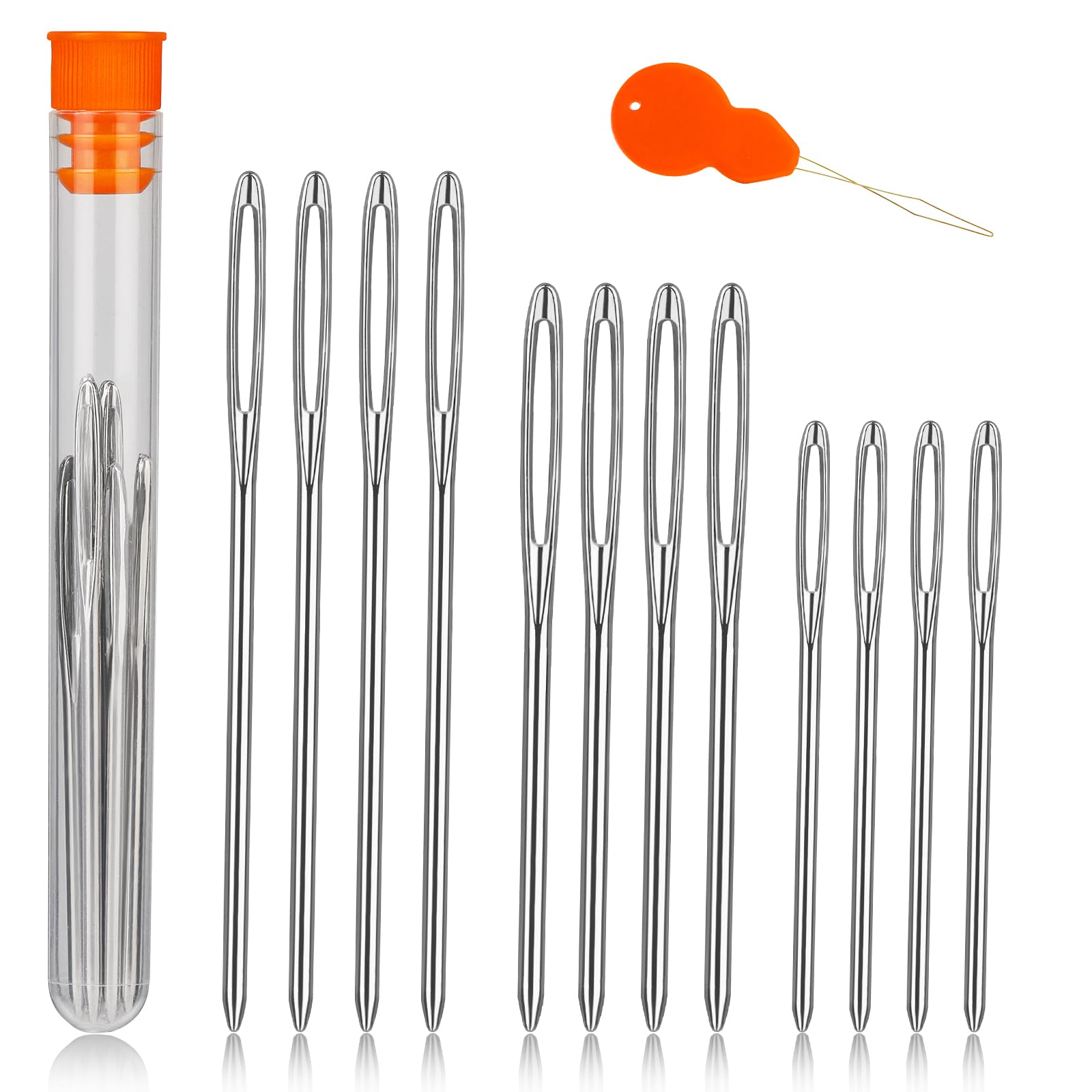TLKKUE 12 Pcs/3 Sizes Large-Eye Blunt Needles, Steel Yarn Needle Silver | Tapest