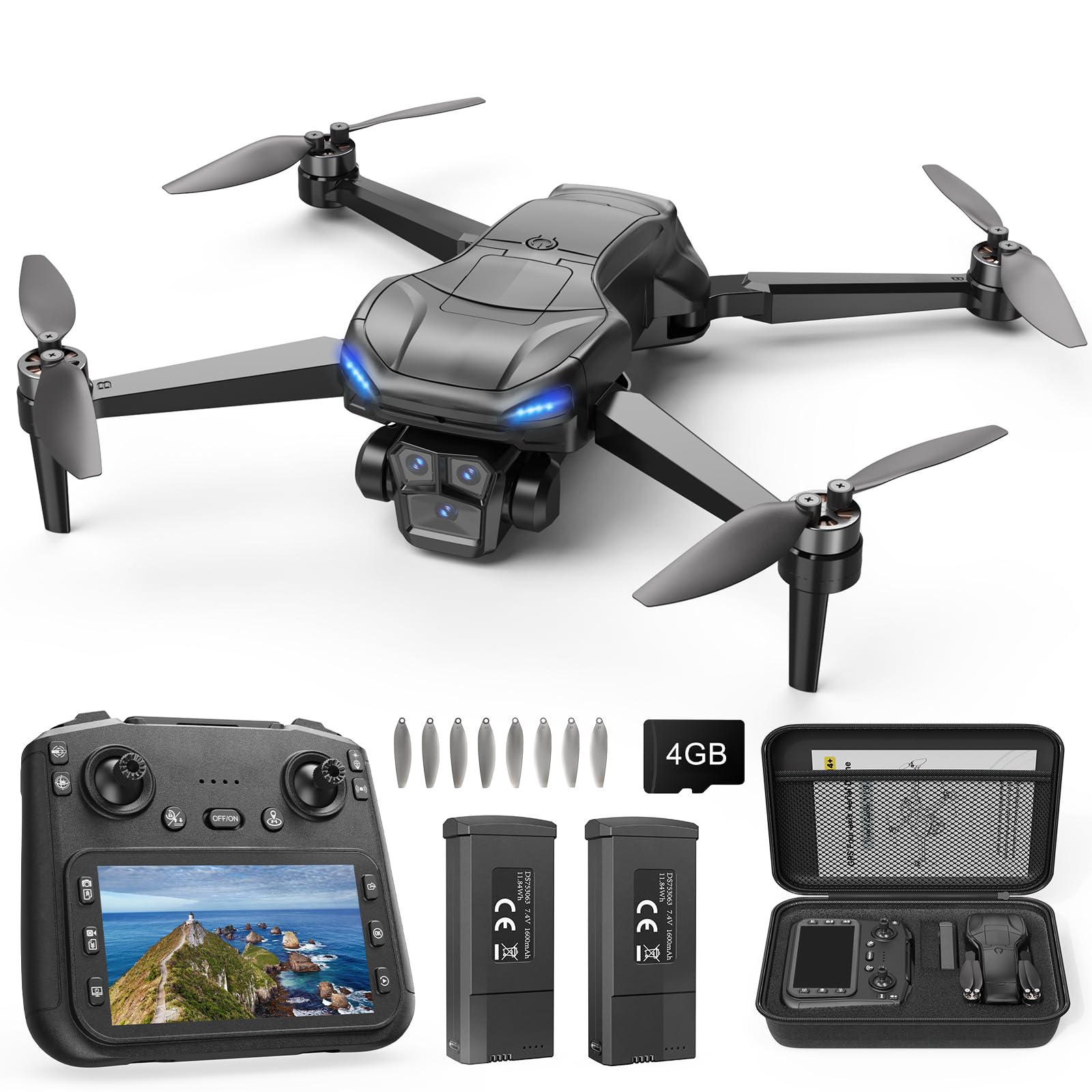 GPS Drone with 4K Camera for Adults, RC Foldable Quadcopter with 4.5” HD Screen 