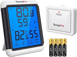 ThermoPro TP65B Digital Hygrometer Indoor Outdoor Thermometer Wireless Temperature and Humidity Monitor with Jumbo Touchscreen and Backlight Humidity Gauge, 500ft/150m Range