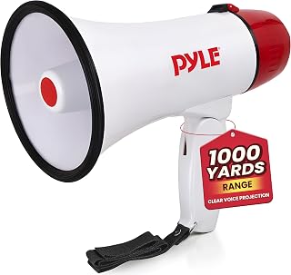 Pyle 20W Megaphone Bullhorn - 5.4'' x 8.6'' Portable Megaphone, Projection Range 1000 Sq. Yards, Voice Talking & Siren Alert, Shoulder Strap, Battery Operated, (White)