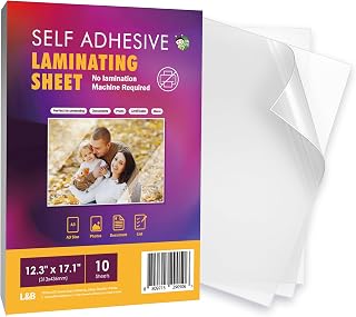 HA SHI No Heat Self Adhesive Laminating Sheets, Menu Size 4mil, 10 Pack | Clear 4 mil peel and stick sheets, 12.3 x 17.1 in. No machine, heat or pouches needed. For menus, posters, maps and signs