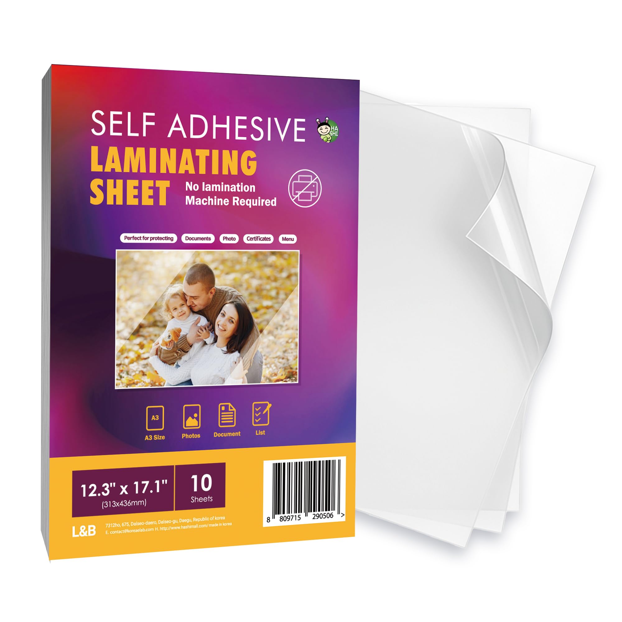 HA SHI No Heat Self Adhesive Laminating Sheets, Menu Size 4mil, 10 Pack | Clear 