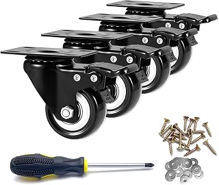 CLOATFET 2" Swivel Casters Set of 4, Heavy Duty Locking Casters with Brakes | PU wheels, non-marking, black. 100 lbs each, dual lock brake, 360° swivel, rust-resistant. For workbenches, tool carts.