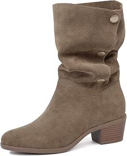 starmerx Women's Suede Mid-Calf Boots 3-Way Fold-Over Chunky Heel