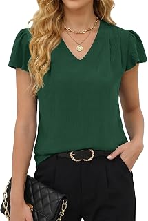 Gleeneat Womens Business Casual Work Blouses Dressy Casual Dress Tops Flowy Short Sleeve Shirts 2026 Summer Trendy Outfits