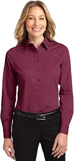 Port Authority L608 Ladies Long Sleeve Easy Care Shirt - Burgundy/Light Stone - XXXL