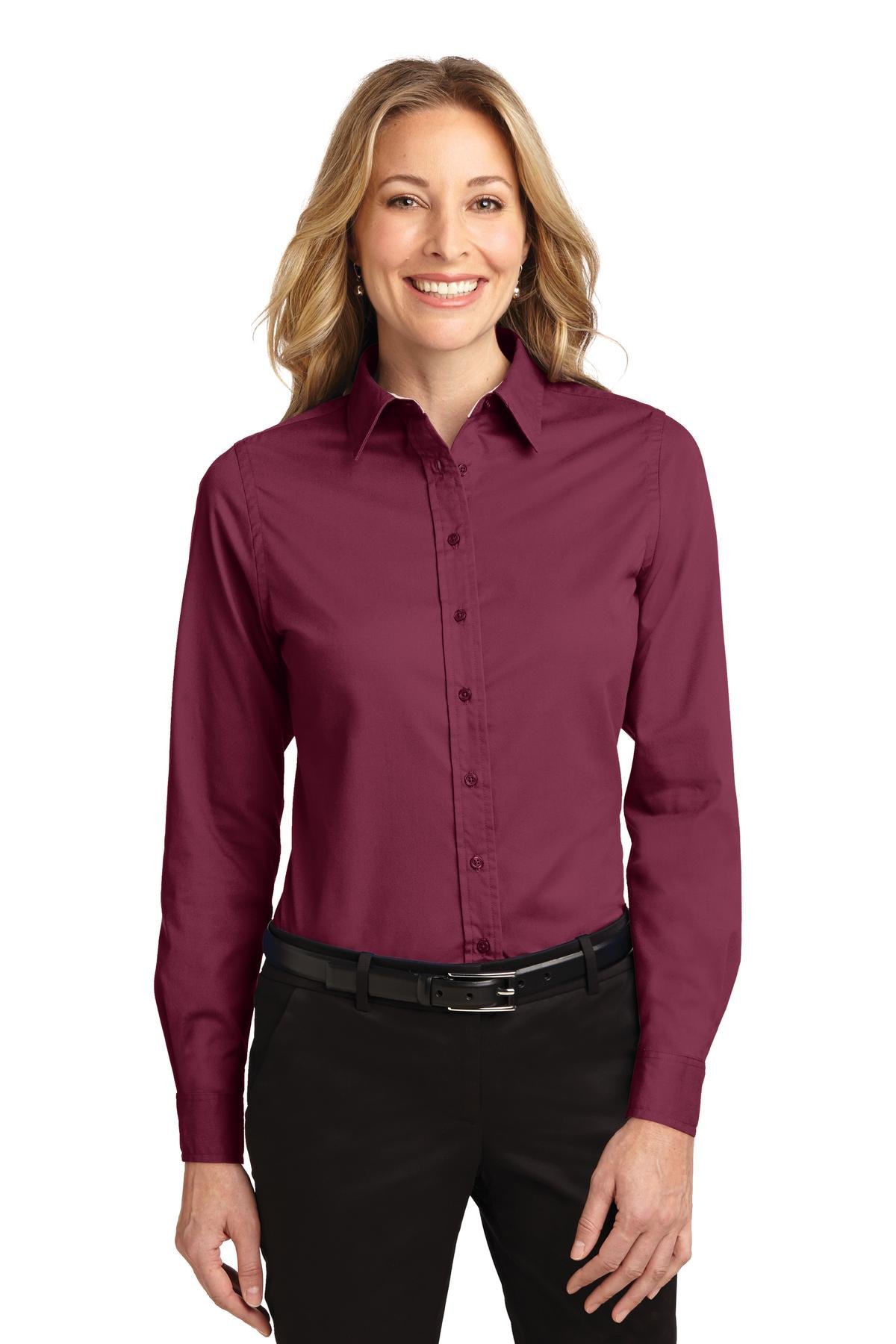 Port Authority L608 Ladies Long Sleeve Easy Care Shirt - Burgundy/Light Stone - 