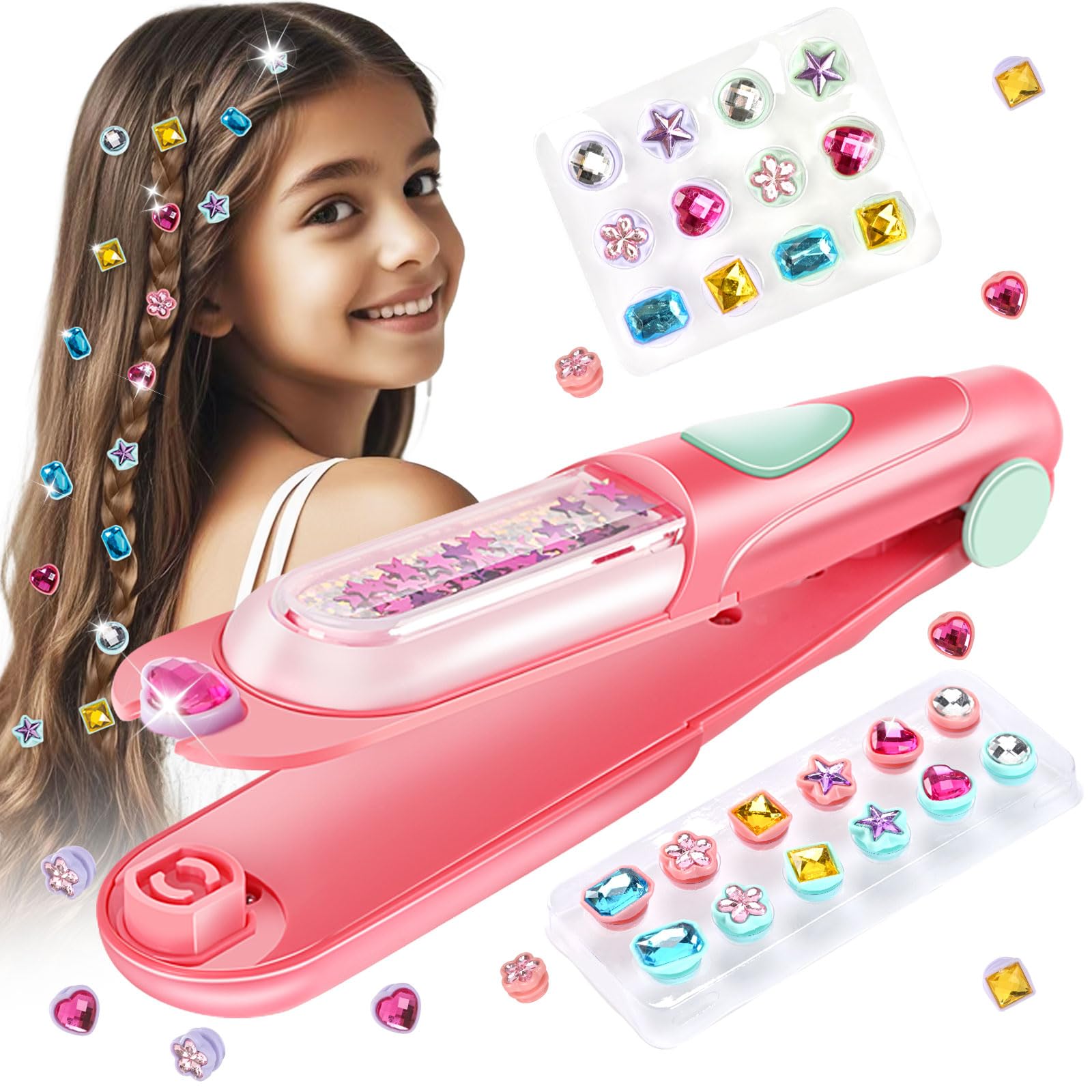 kidzkube Hair Gem Stamper Kit, Birthday Toys for Girls Ages 3-12 | Bling Hair Je